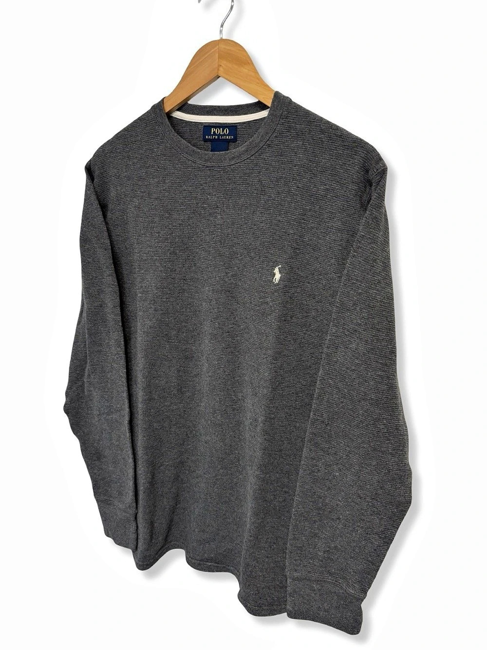 Polo Ralph Lauren Waffle-Knit Cotton Crewneck Thermal Gray